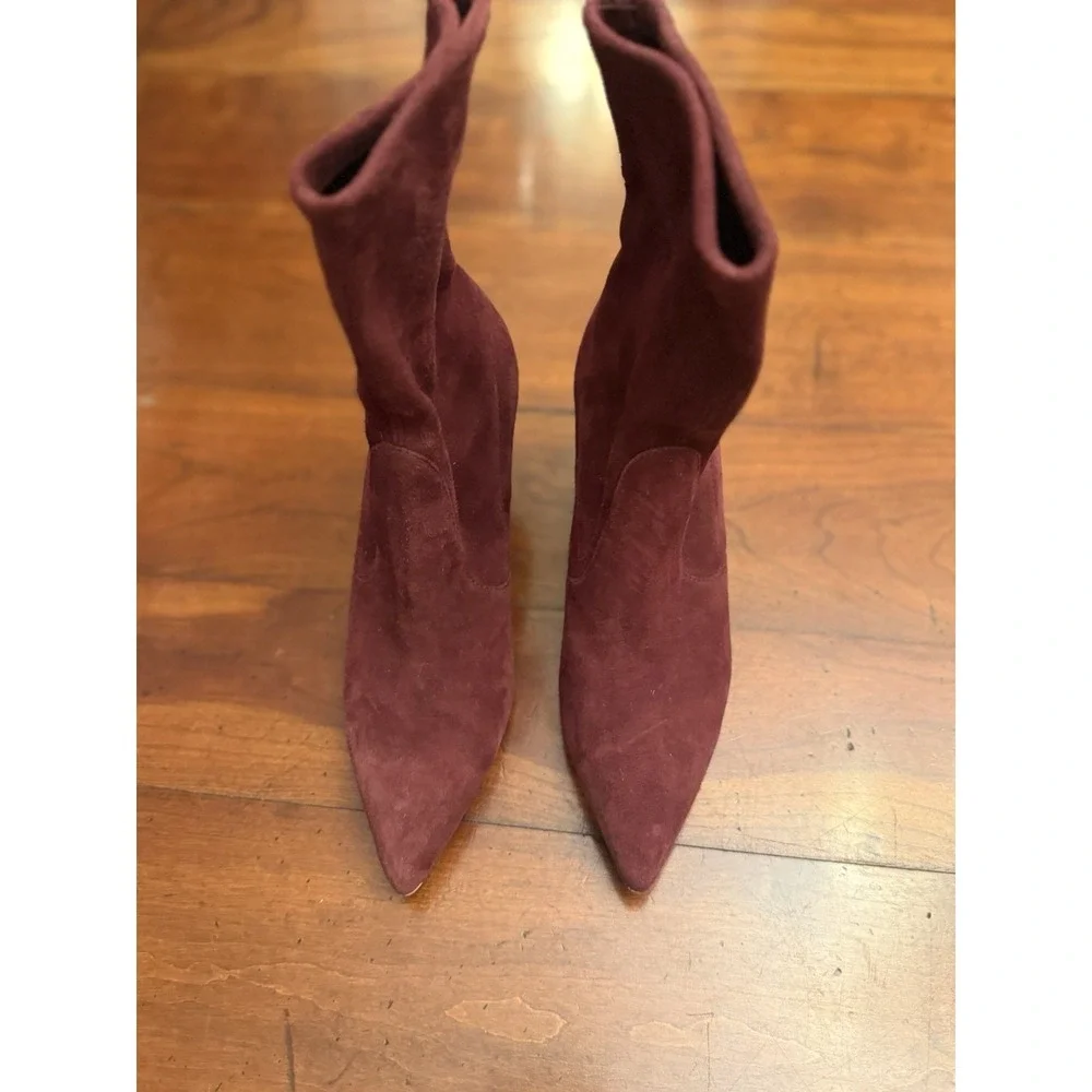 Stuart Weitzman Rapture Suede Sock Boots Burgundy Ankle Booties Size 5M Spain